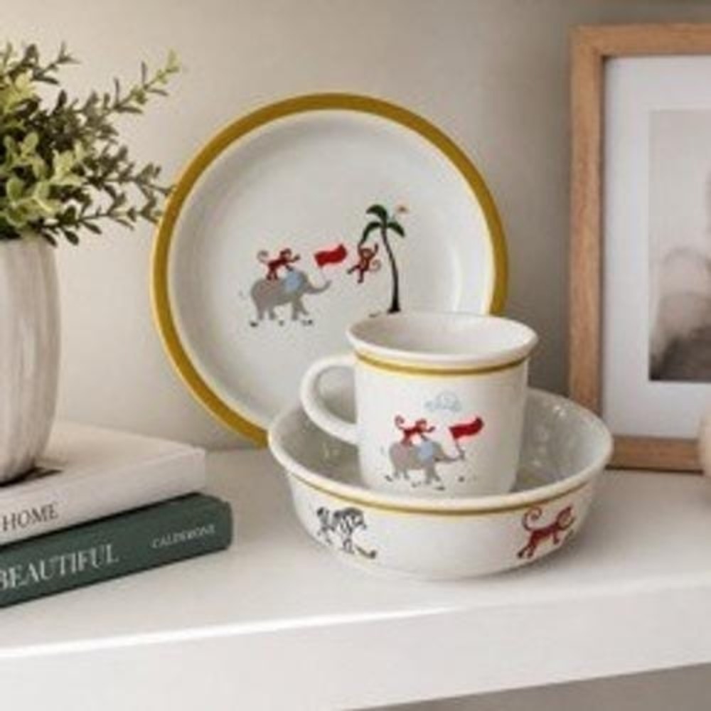 Vintage FAO Schwarz Safari Animals Children's Plate Bowl Mug 3 Pc Set